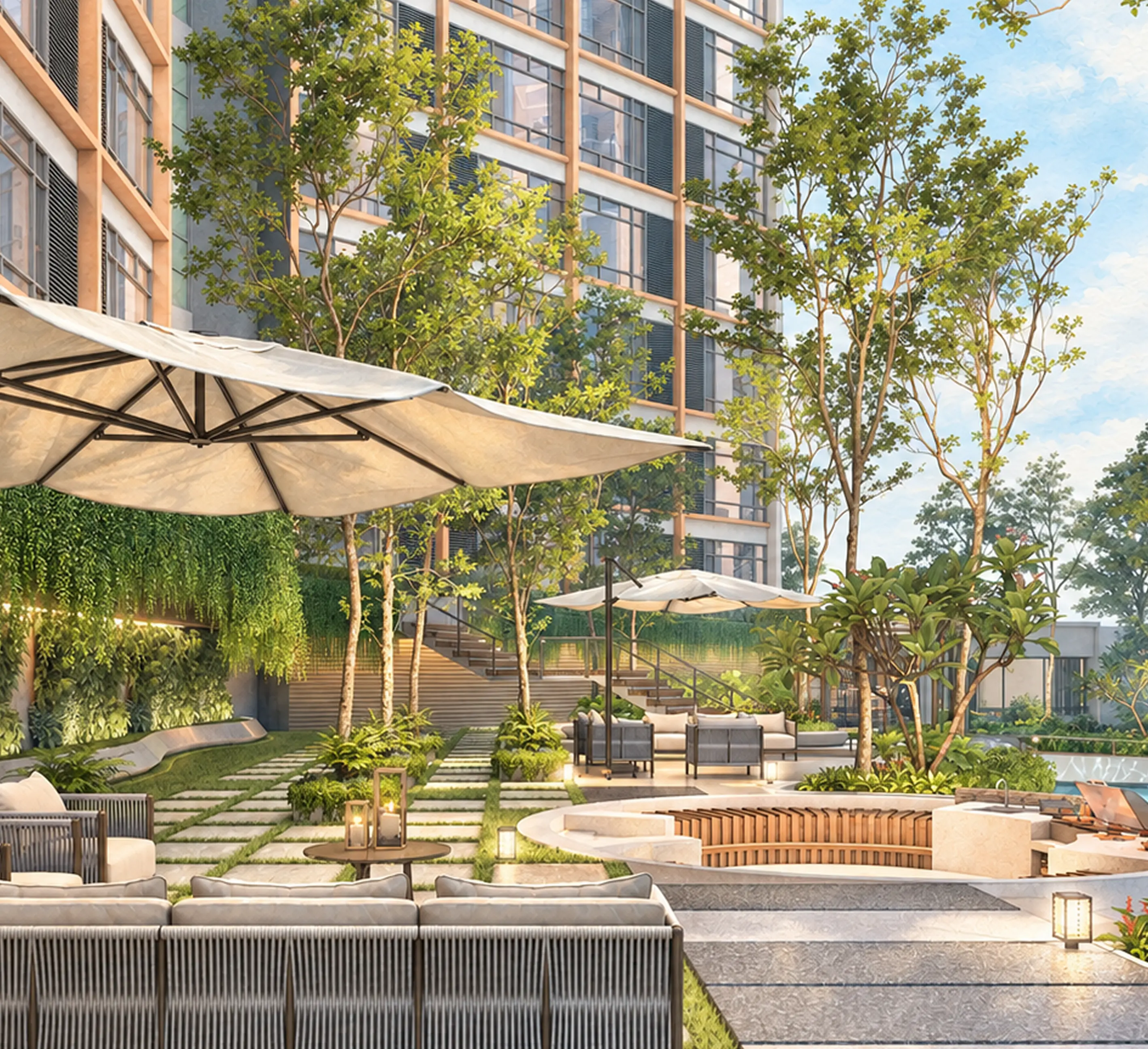 Property landscaped garden and outdoor facilities